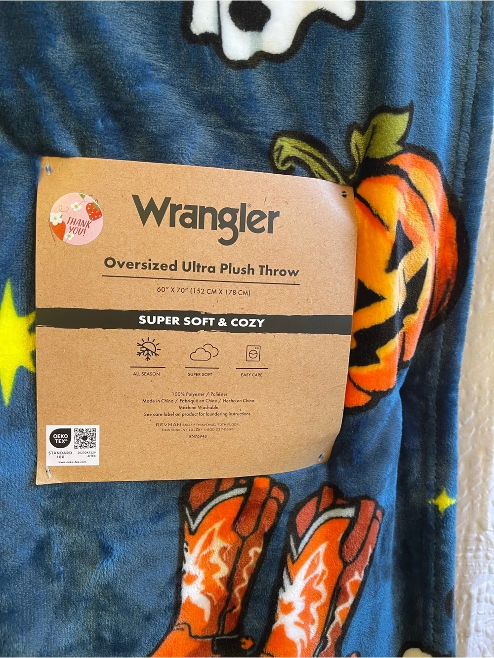 Wrangler Halloween Oversized Ultra Plush Ghost Pumpkin & Boots Blanket - NWT **